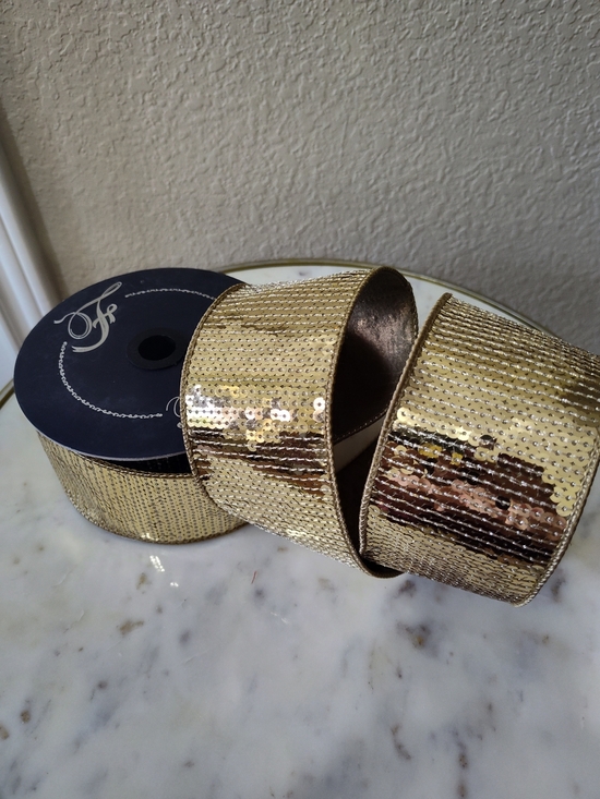 Farrisilk Other - FARRISILK Bronze Sequin Shine Wired Ribbon 2.5"x10 Yards Luxury Designer Ribbon